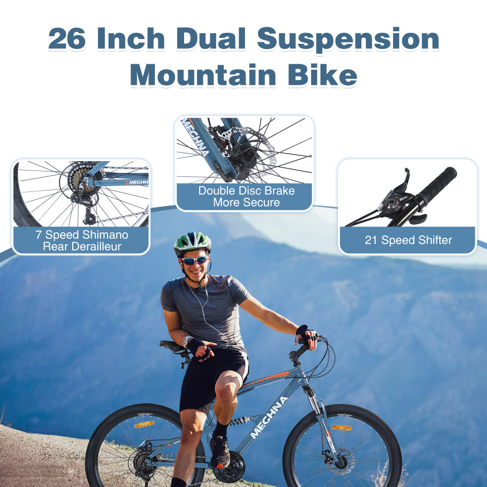 26 inch Mountain Bike 21-Speed Dual Suspension Aluminum Alloy Frame For Men and Women's Bike