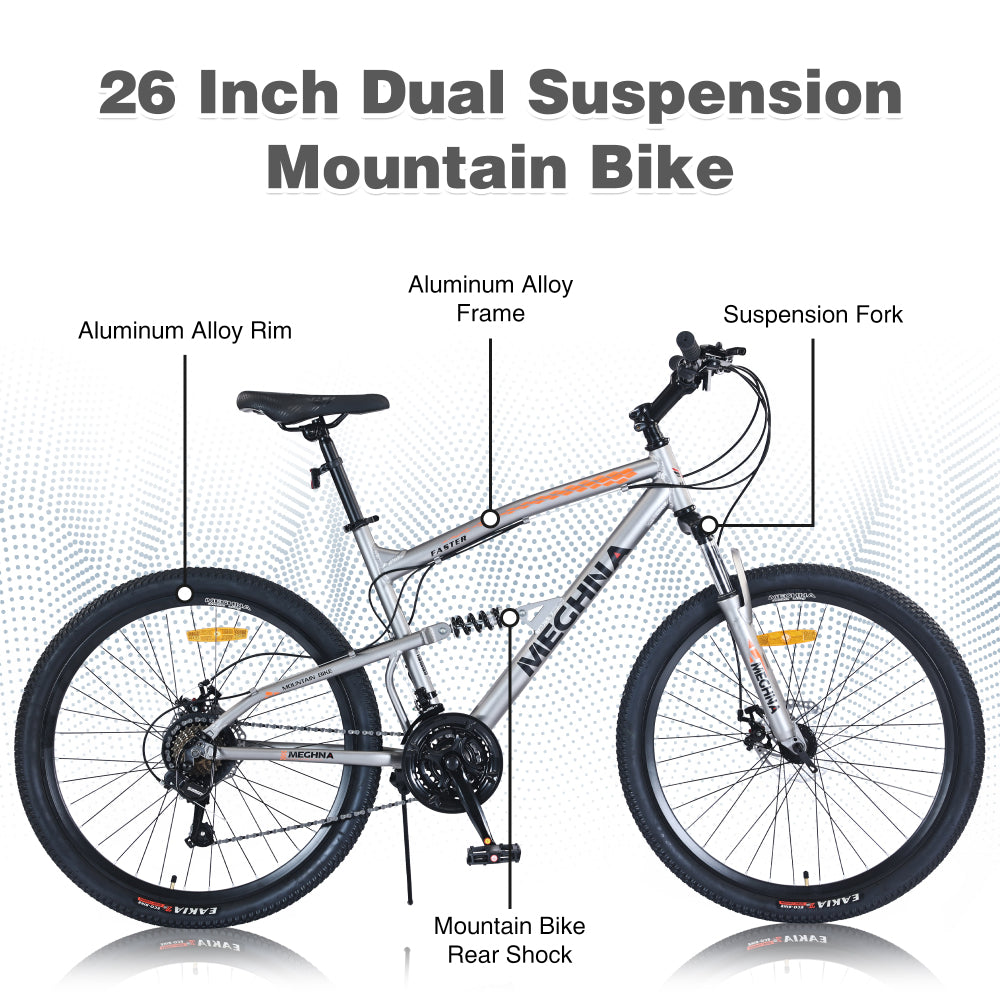 26 inch Mountain Bike 21-Speed Dual Suspension Aluminum Alloy Frame For Men and Women's Bike