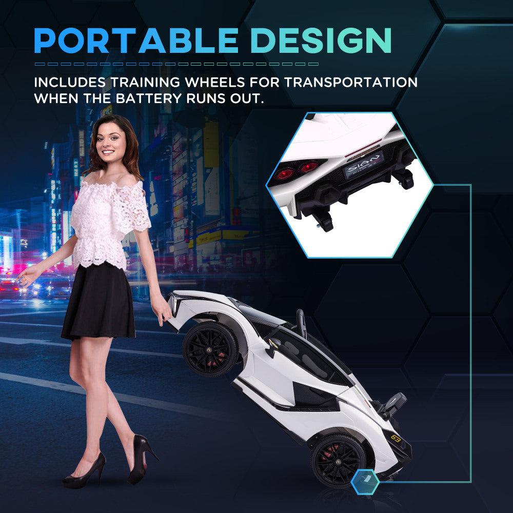 Aosom Lamborghini SIAN Licensed Kids Ride On Car, 12V Battery Powered Electric Sports Car Toy with Remote Control, Horn, Music, & Headlights, White
