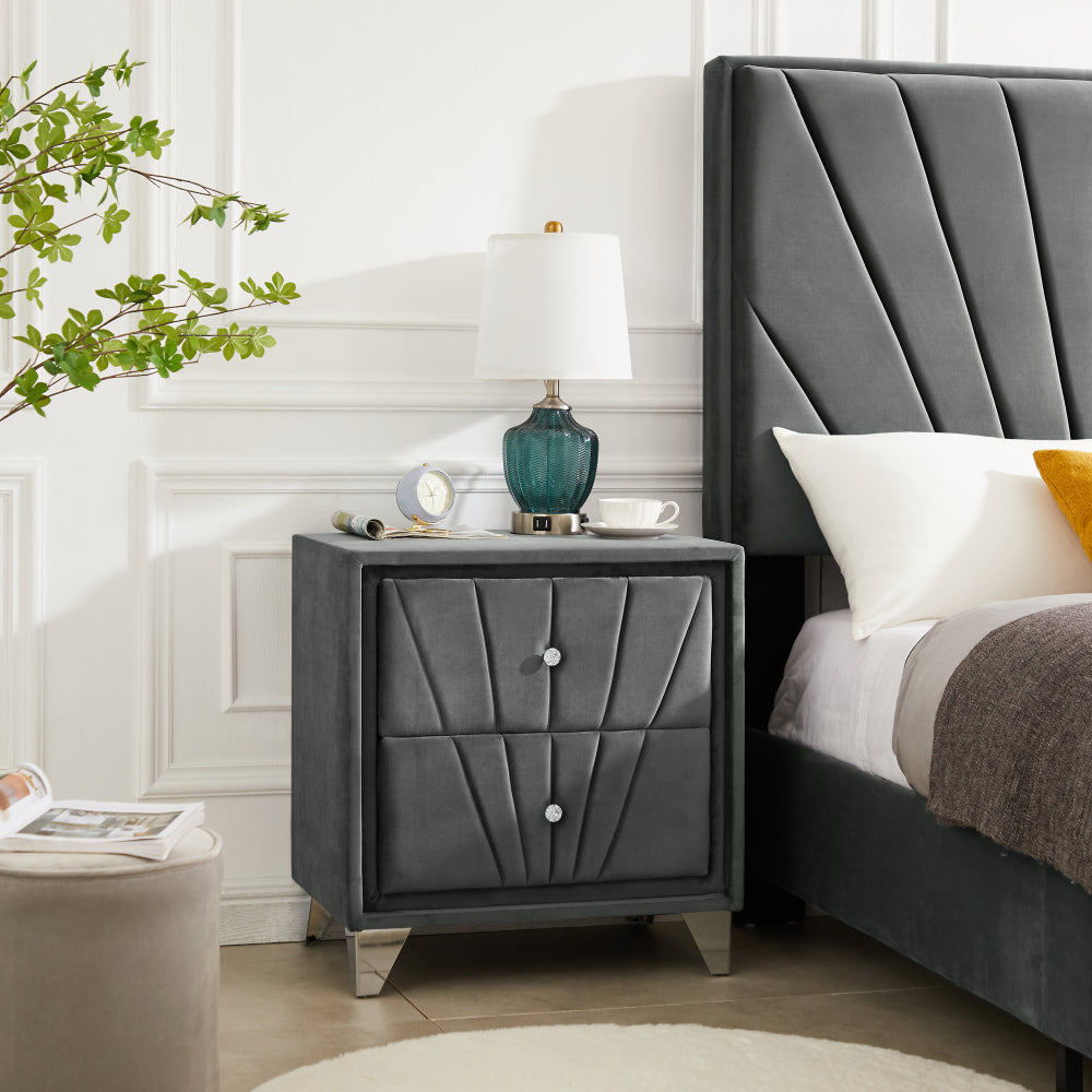 B108-TA Simple beautiful double-decker nightstand, metal legs with Electroplate,Bule Flannelette