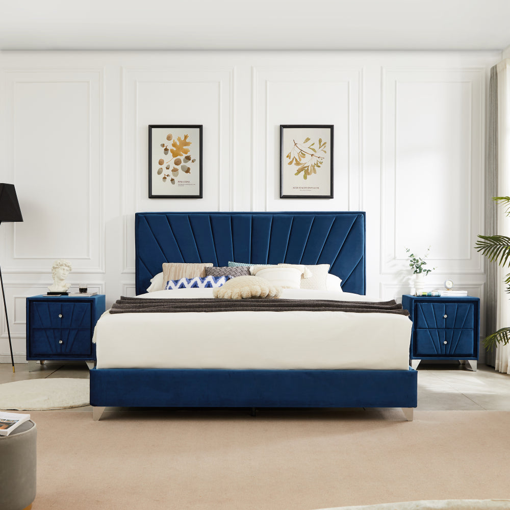 B108-TA Simple beautiful double-decker nightstand, metal legs with Electroplate,Bule Flannelette