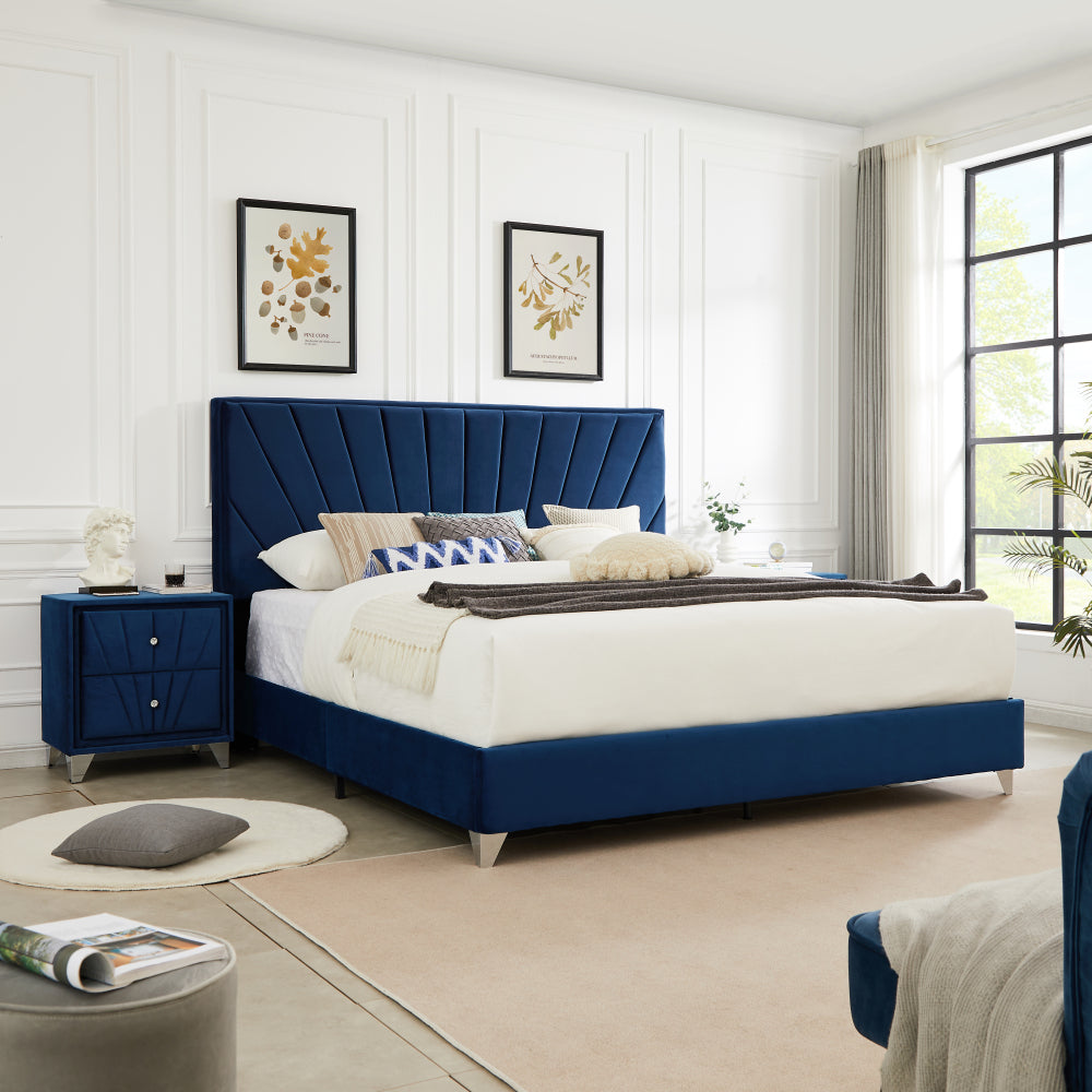 B108-TA Simple beautiful double-decker nightstand, metal legs with Electroplate,Bule Flannelette