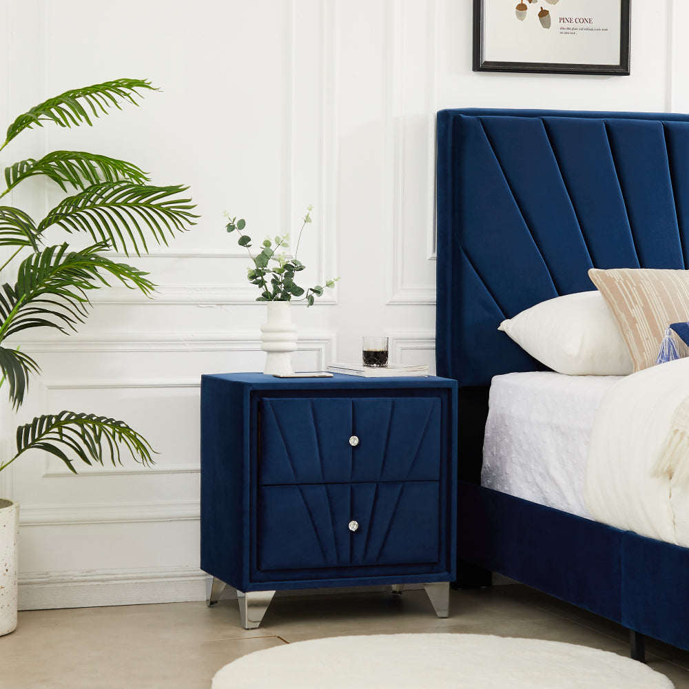 B108-TA Simple beautiful double-decker nightstand, metal legs with Electroplate,Bule Flannelette
