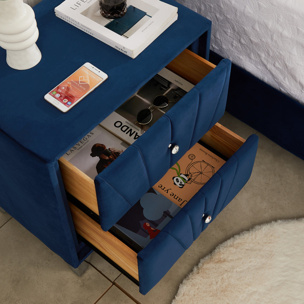 B108-TA Simple beautiful double-decker nightstand, metal legs with Electroplate,Bule Flannelette