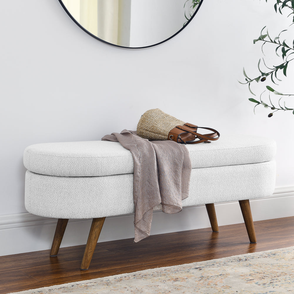 Ottoman Oval Storage Bench,Rubber Wood Legs, Beige(43.5"x16"x16")