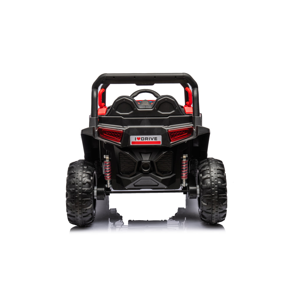 12v7a*2 30w*4 Four-wheel drive leather seat one button start,forward and backward, high and low speed, music, front light, power display, two doors can open, 2.4G R/C, seat belt four wheel absorber