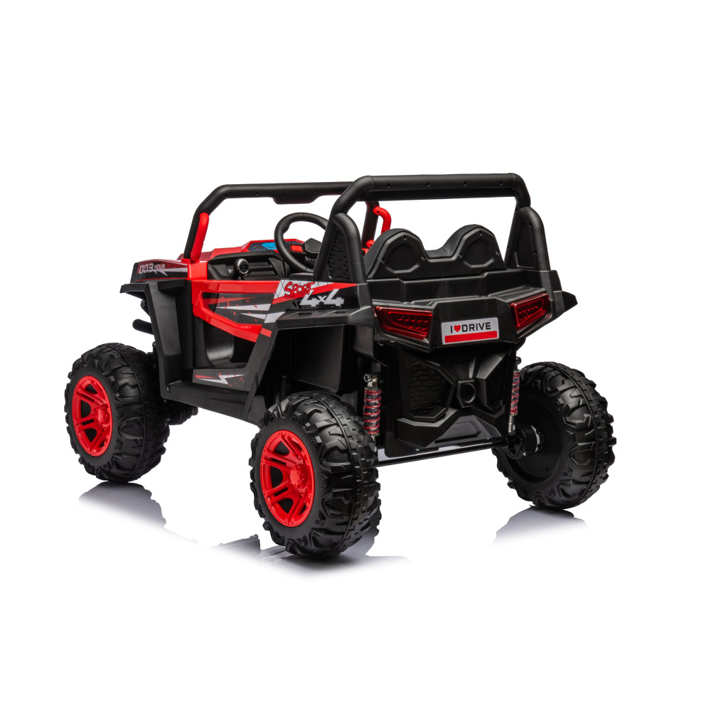 12v7a*2 30w*4 Four-wheel drive leather seat one button start,forward and backward, high and low speed, music, front light, power display, two doors can open, 2.4G R/C, seat belt four wheel absorber