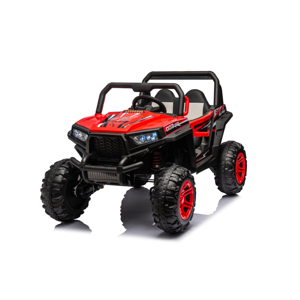 12v7a*2 30w*4 Four-wheel drive leather seat one button start,forward and backward, high and low speed, music, front light, power display, two doors can open, 2.4G R/C, seat belt four wheel absorber