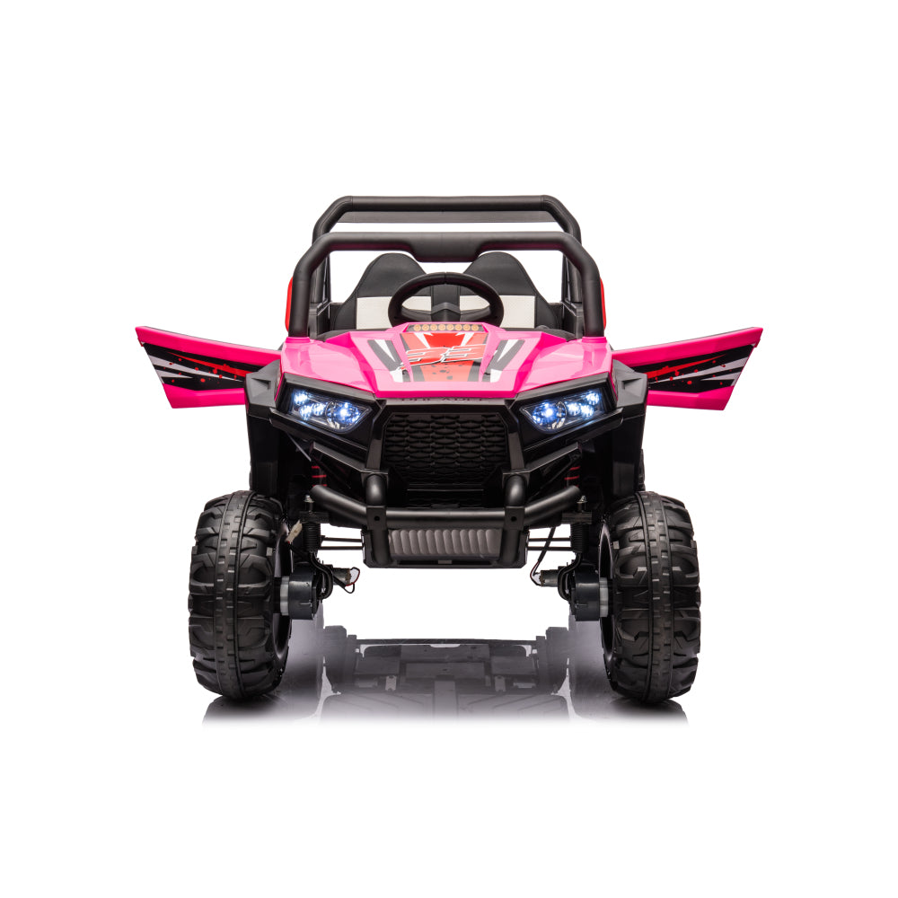 12v7a*2 30w*4 Four-wheel drive leather seat one button start,forward and backward, high and low speed, music, front light, power display, two doors can open, 2.4G R/C, seat belt four wheel absorber