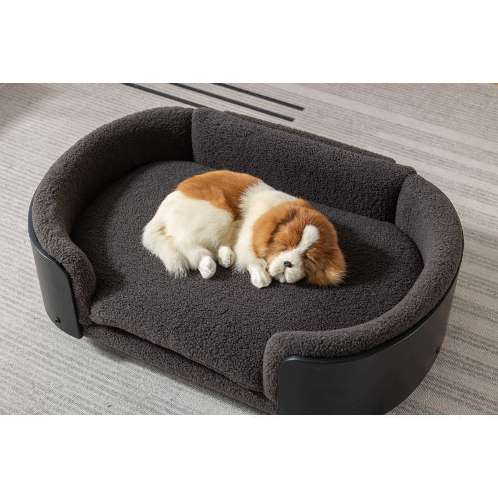 Scandinavian style Elevated Dog Bed Pet Sofa With Solid Wood legs and Black Bent Wood Back, Cashmere Cushion,Mid Size