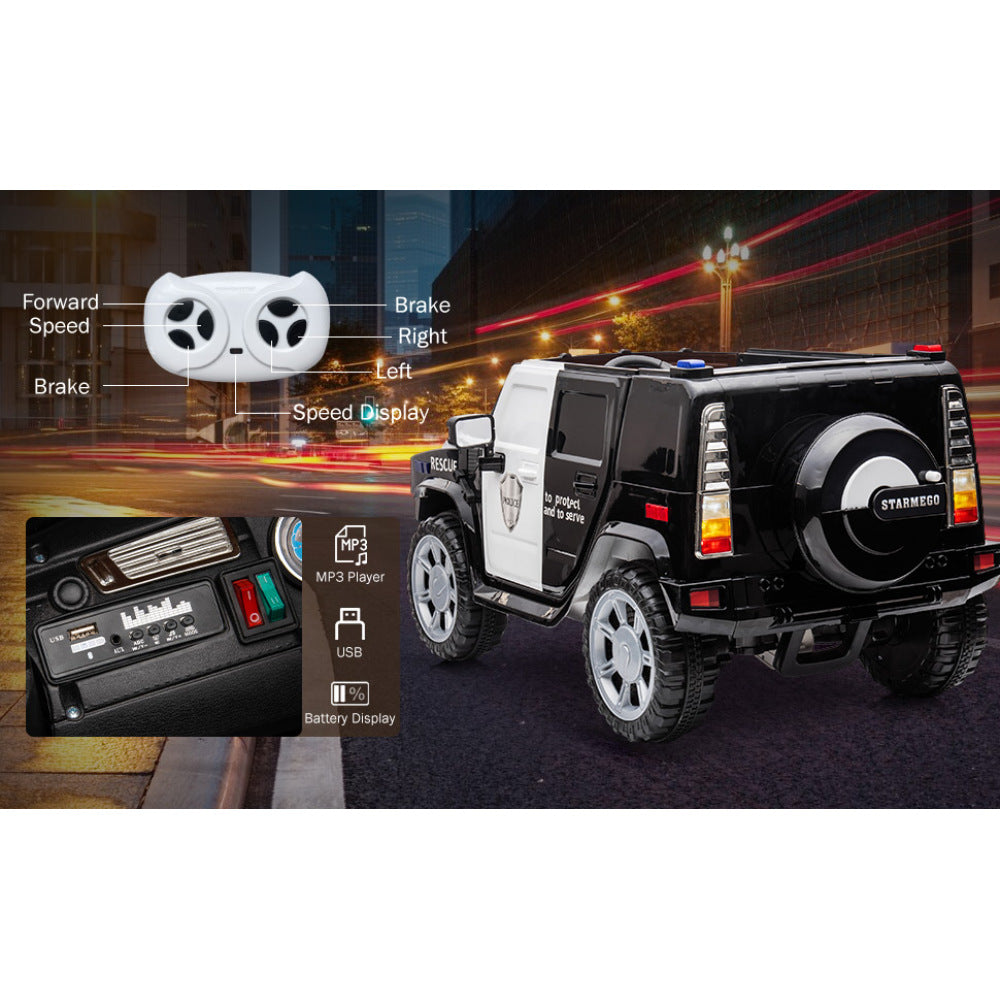 12v7a 30w*2 Four-wheel drive leather seat one button start,forward and backward, high and low speed, music, front light, power display, two doors can open, 2.4G R/C, seat belt four wheel absorber