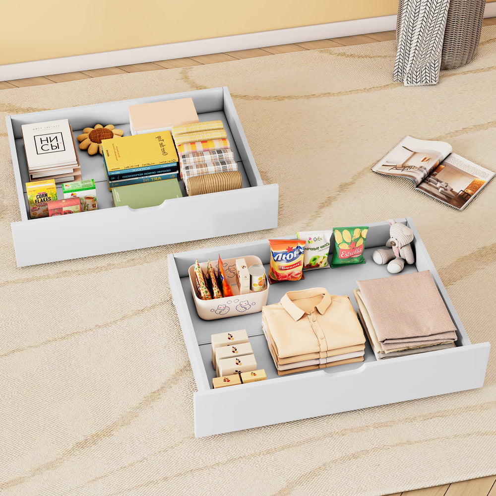Zwei Schubladen, Stauraum unter dem Bett, MDF + Bodenrollen, weiß (93x65x20cm) (nur Schubladen)