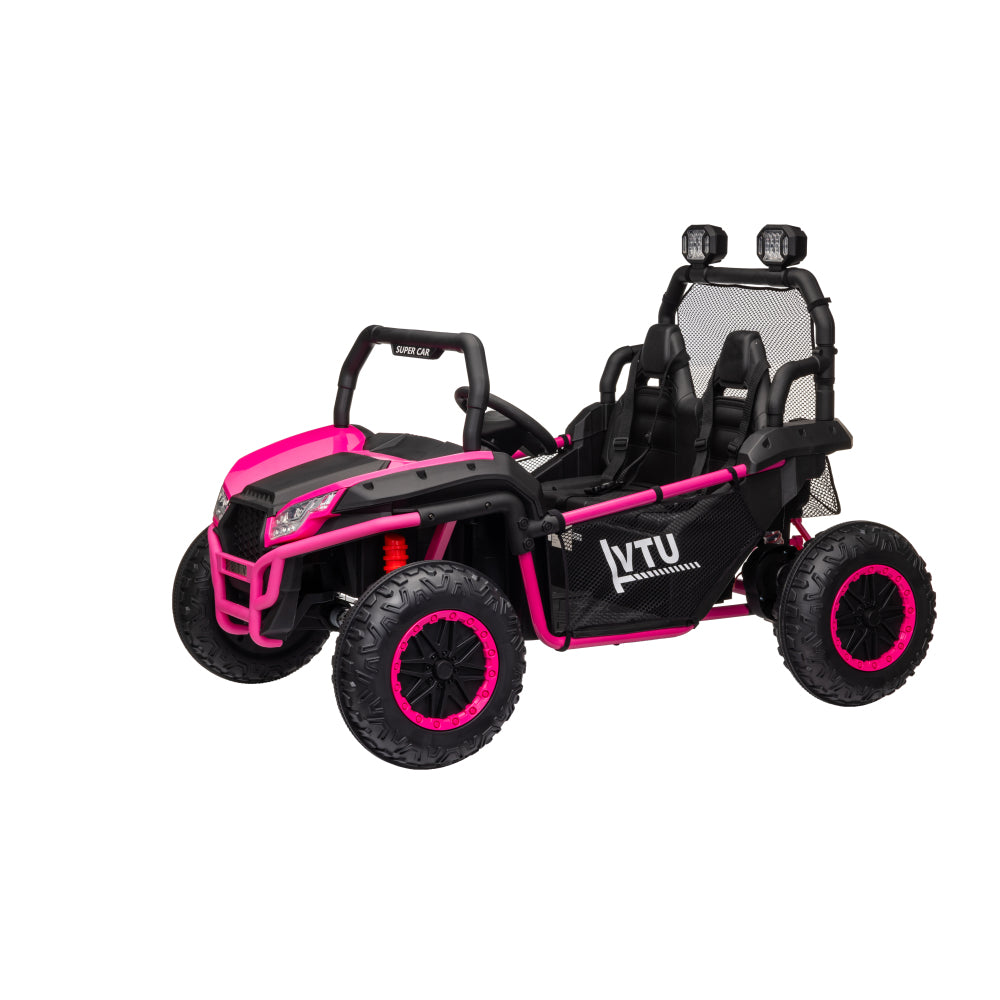 24 Volt Ride on Toys with Remote, Metal Frame Electric Powered off-Road UTV with 2 XL Seater, 4x200W 5MPH Max, 4WD/2WD Switchable, 3 Speeds, Bluetooth, Storage, Pink