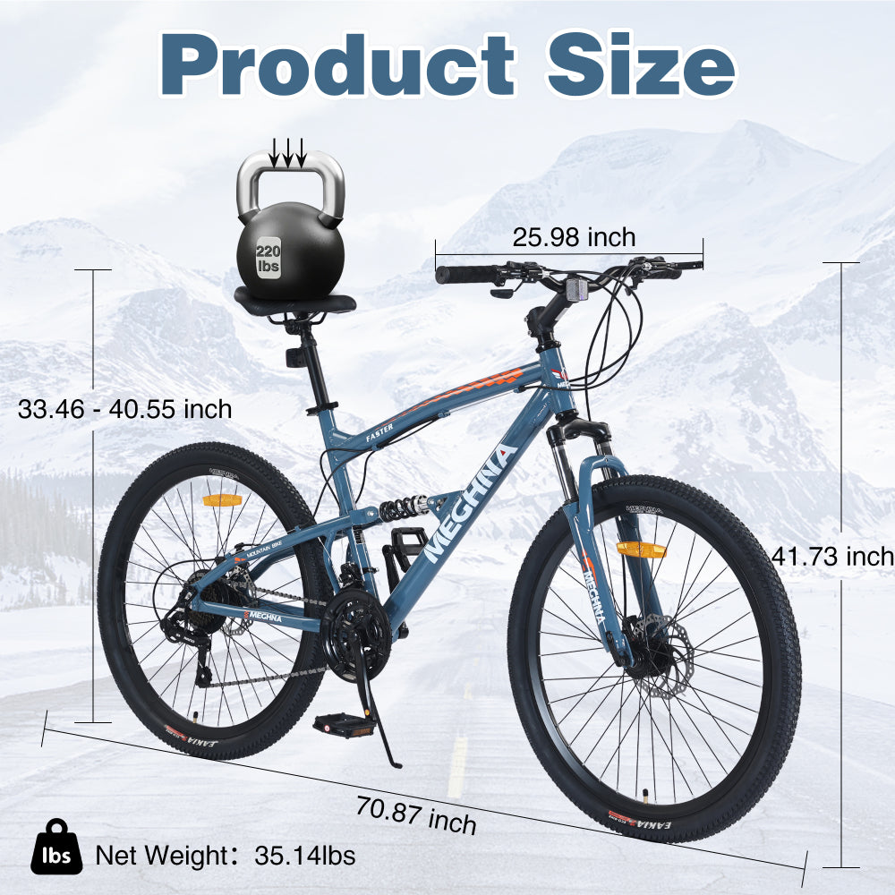 26 inch Mountain Bike 21-Speed Dual Suspension Aluminum Alloy Frame For Men and Women's Bike