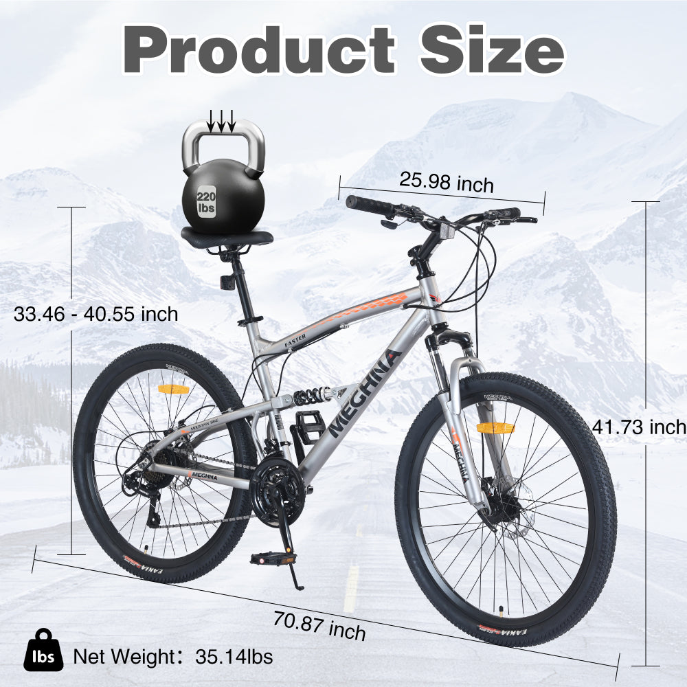 26 inch Mountain Bike 21-Speed Dual Suspension Aluminum Alloy Frame For Men and Women's Bike