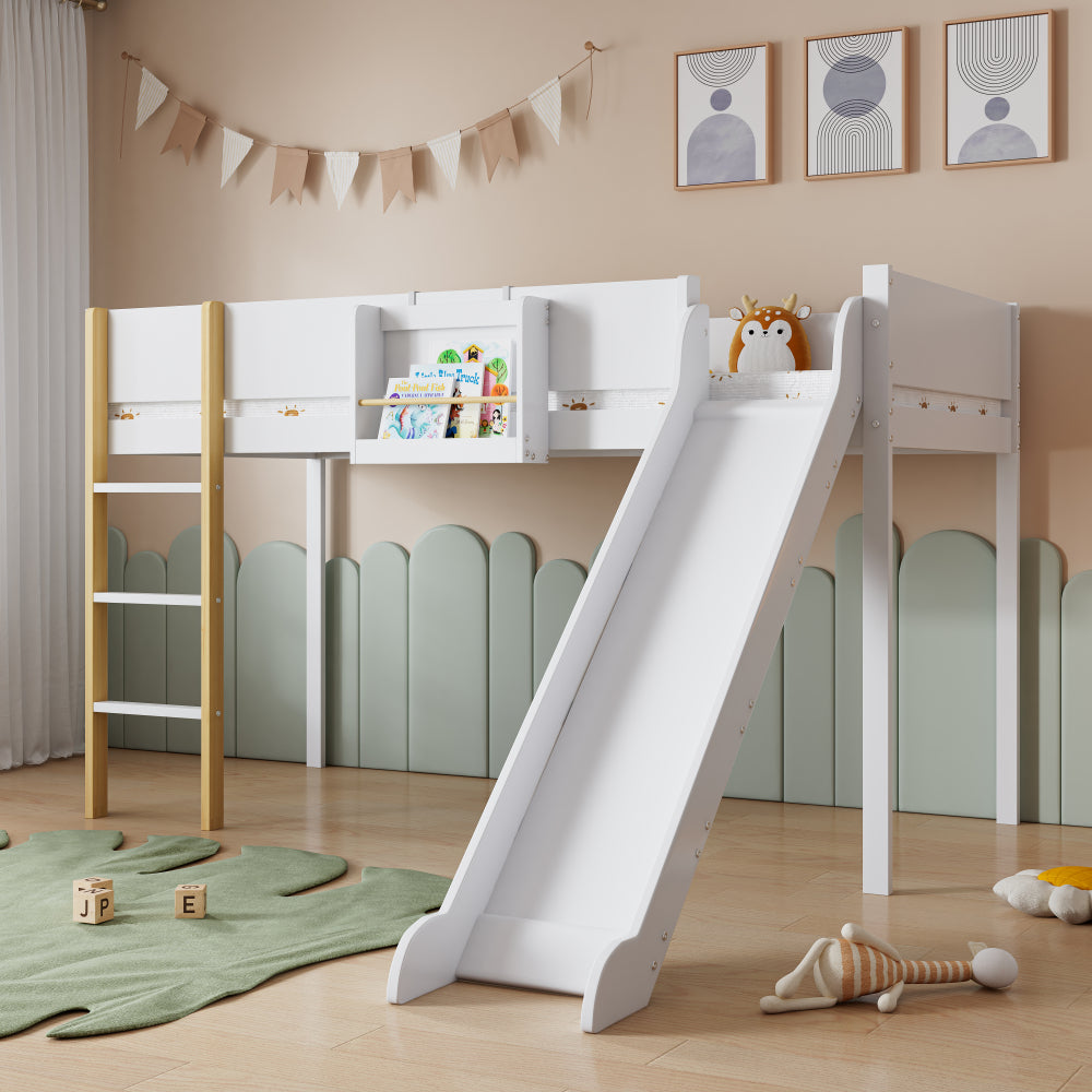 Tisch, Schreibtisch, Arbeitstisch, mit Richtungsrädern, Kiefer+MDF, Weiß+Natur