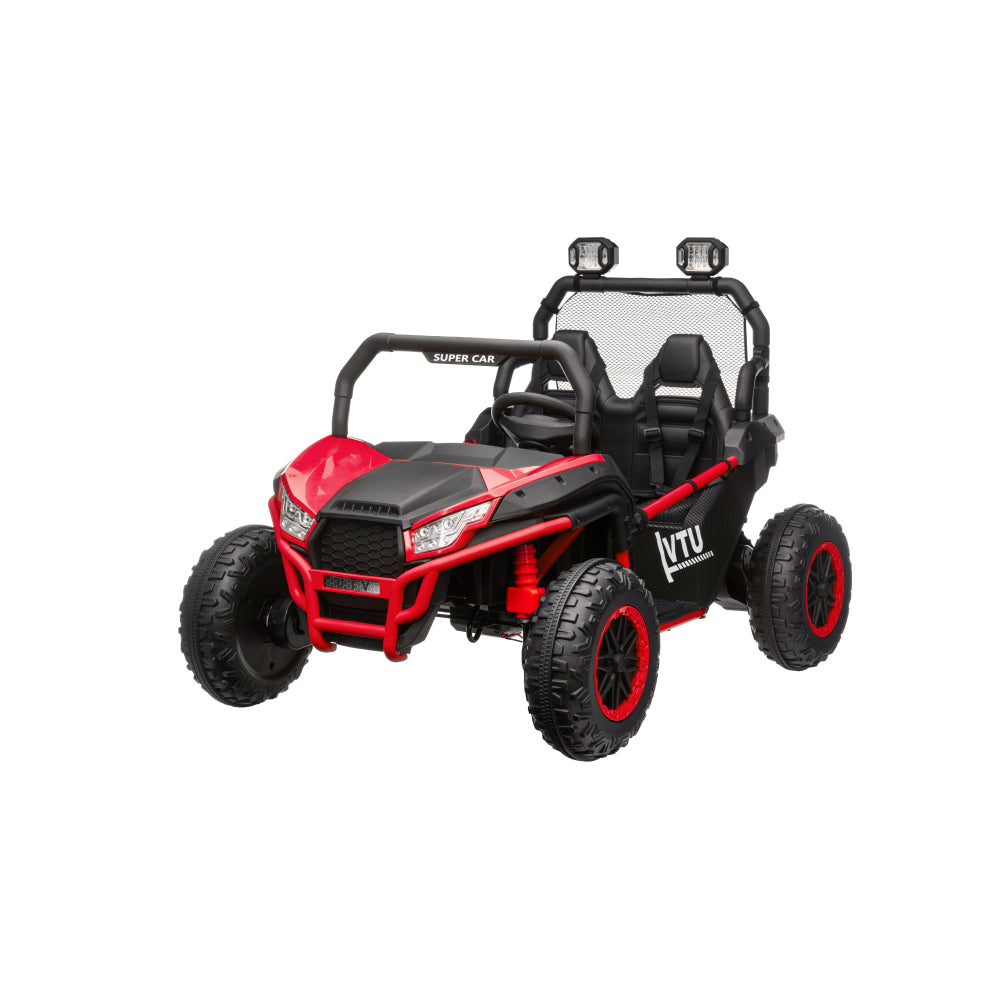 24 Volt Ride on Toys with Remote, Metal Frame Electric Powered off-Road UTV with 2 XL Seater, 4x200W 5MPH Max, 4WD/2WD Switchable, 3 Speeds, Bluetooth, Storage,red