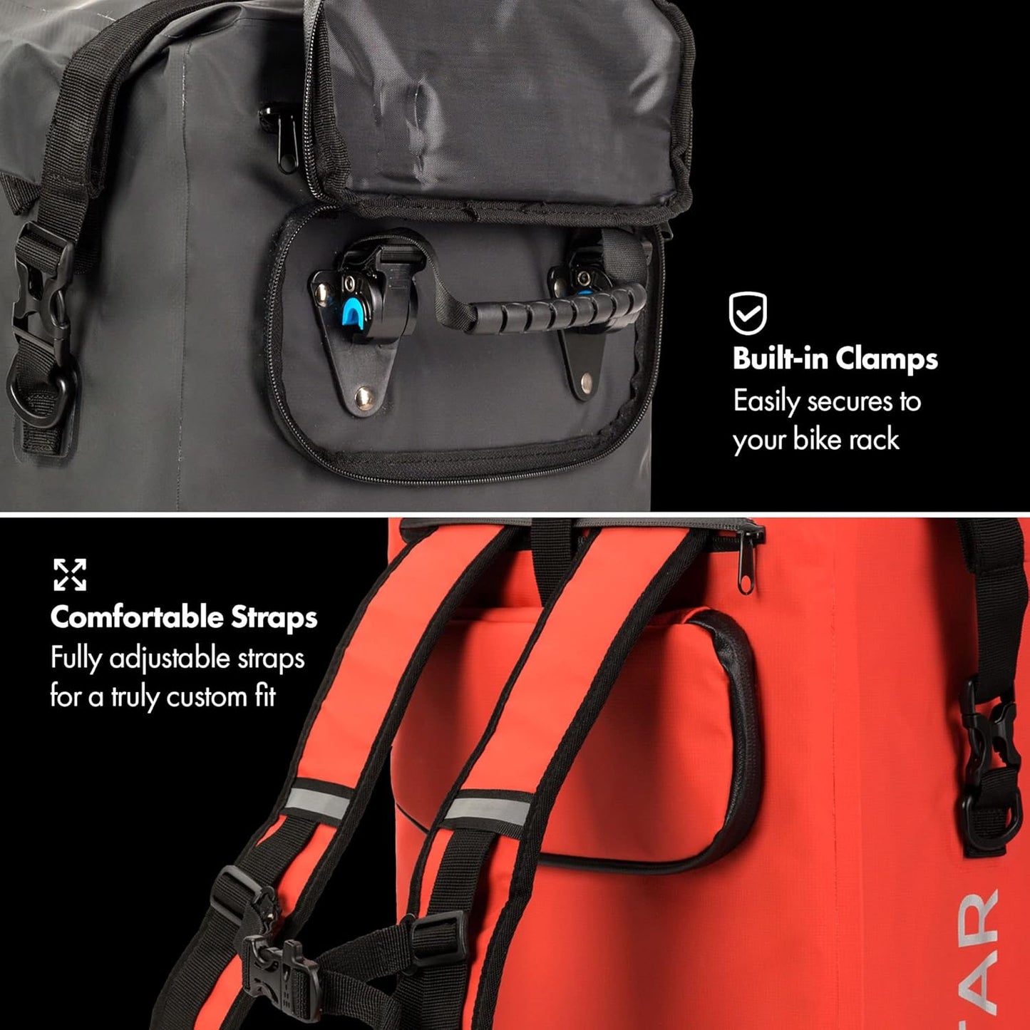 Backpack, 3-in-1 Bicycle Rear Pannier, Waterproof Shoulder Bag for Cyclists – Adjustable Straps and Luggage Carrier Clips