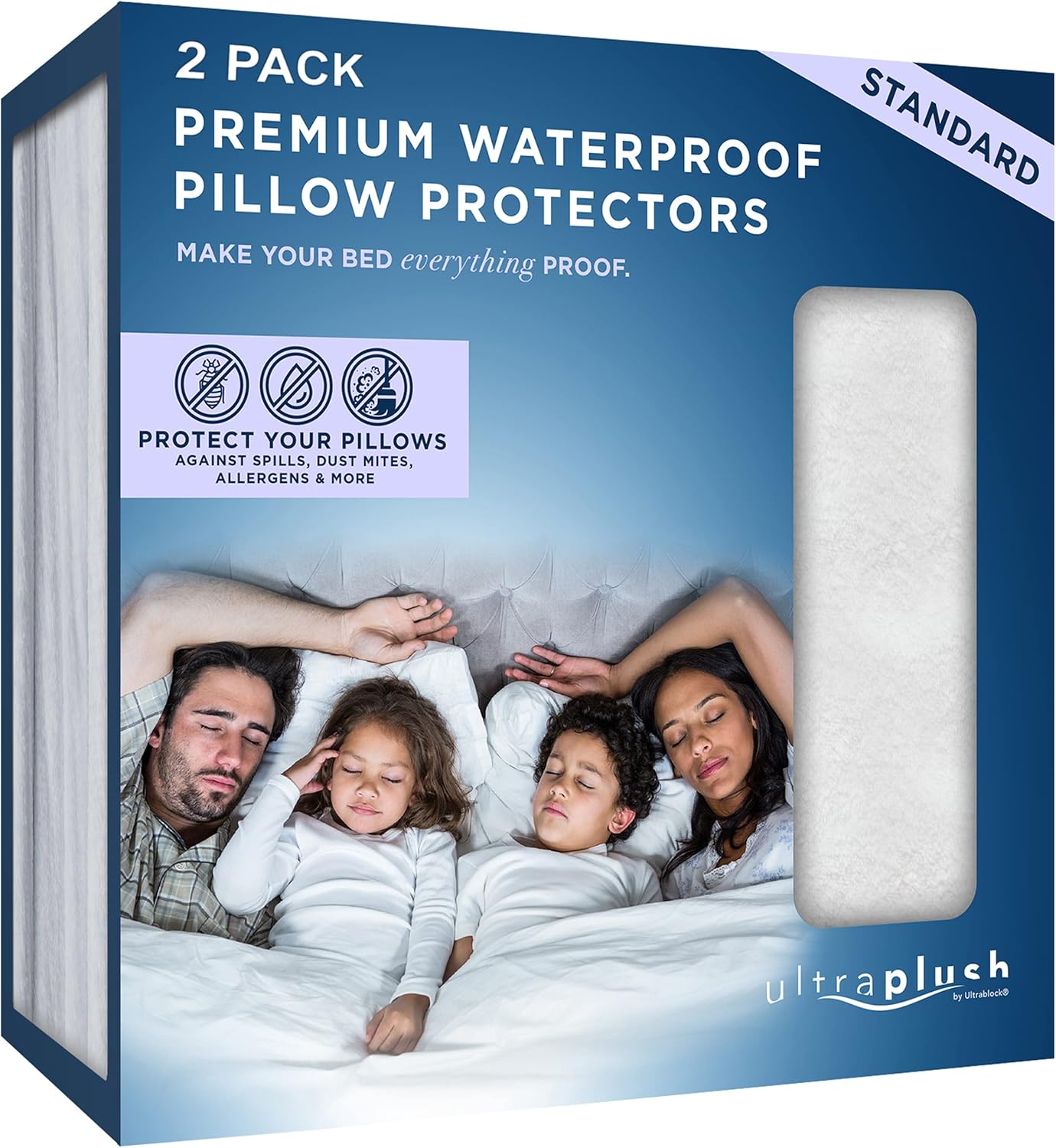 UltraBlock Ultra Plush Premium Waterproof Pillow Protector Set of 2 - Zippered Pillow Case Cover - Super Soft and Quiet Feather Proof Encasement (Queen Size 20 inches x 30 inches)