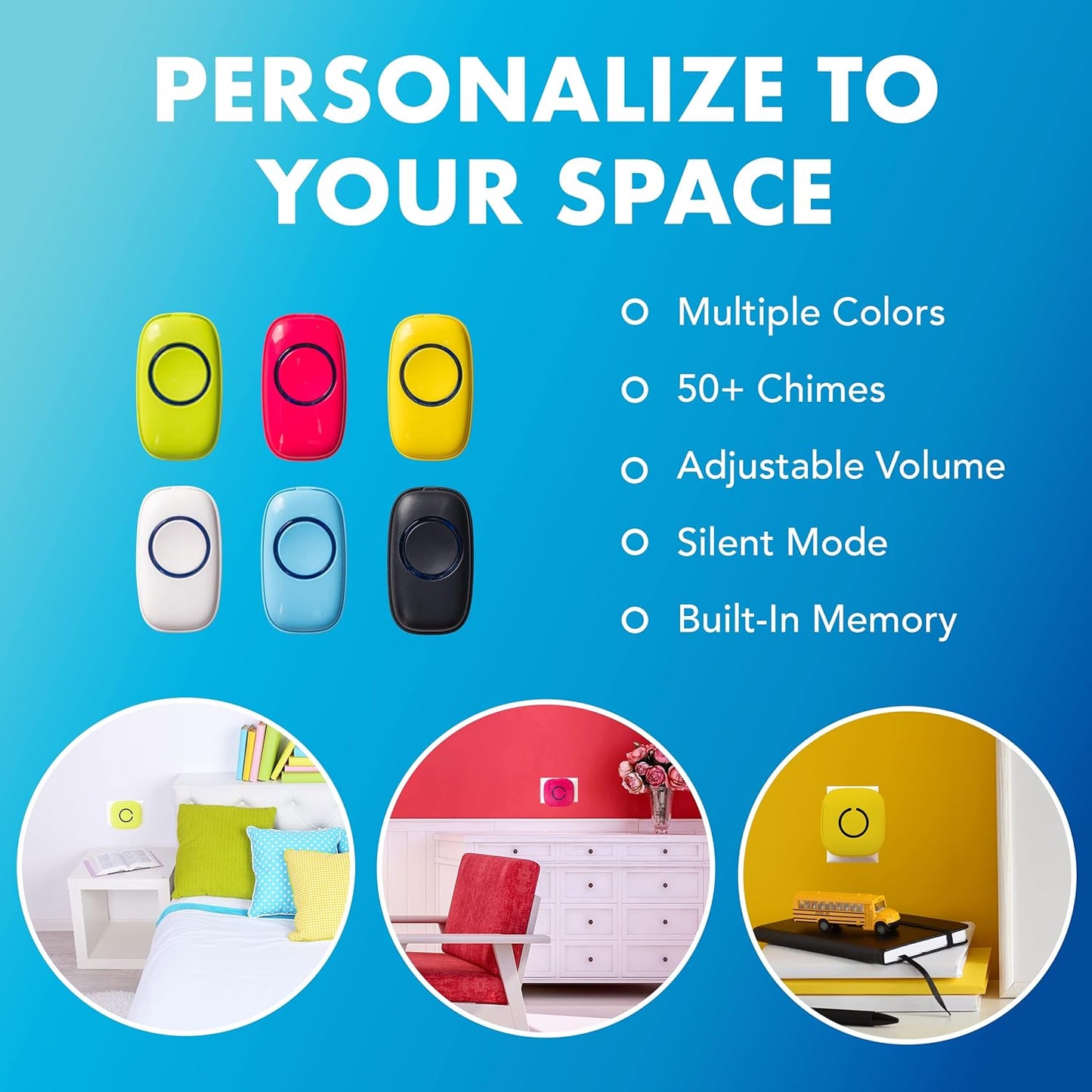 SadoTech Wireless Doorbells for Home, Apartments, Businesses, Classrooms, etc. - 1 Door Bell Ringer & 2 Plug-In Chime Receiver, Battery Operated, Easy-to-Use, Wireless Doorbell w/LED Flash, White