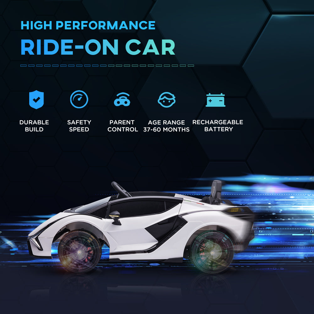 Aosom Lamborghini SIAN Licensed Kids Ride On Car, 12V Battery Powered Electric Sports Car Toy with Remote Control, Horn, Music, & Headlights, White