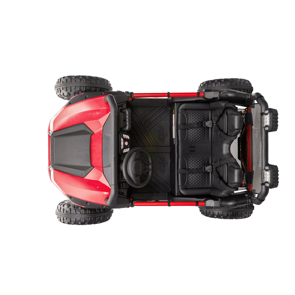 24 Volt Ride on Toys with Remote, Metal Frame Electric Powered off-Road UTV with 2 XL Seater, 4x200W 5MPH Max, 4WD/2WD Switchable, 3 Speeds, Bluetooth, Storage,red