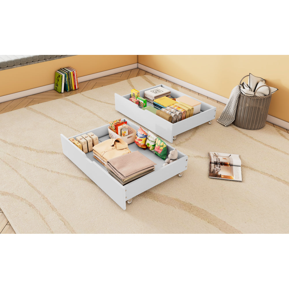 Zwei Schubladen, Stauraum unter dem Bett, MDF + Bodenrollen, weiß (93x65x20cm) (nur Schubladen)