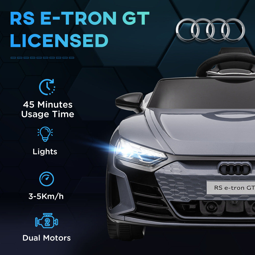 Aosom Kids Ride on Car, 12V Licensed Audi RS E-tron GT 3.1 MPH Electric Car for Kids, Ride-on Toy for Boys and Girls with Remote Control, 4 Wheels with Suspension, Horn, Music, Lights, Gray