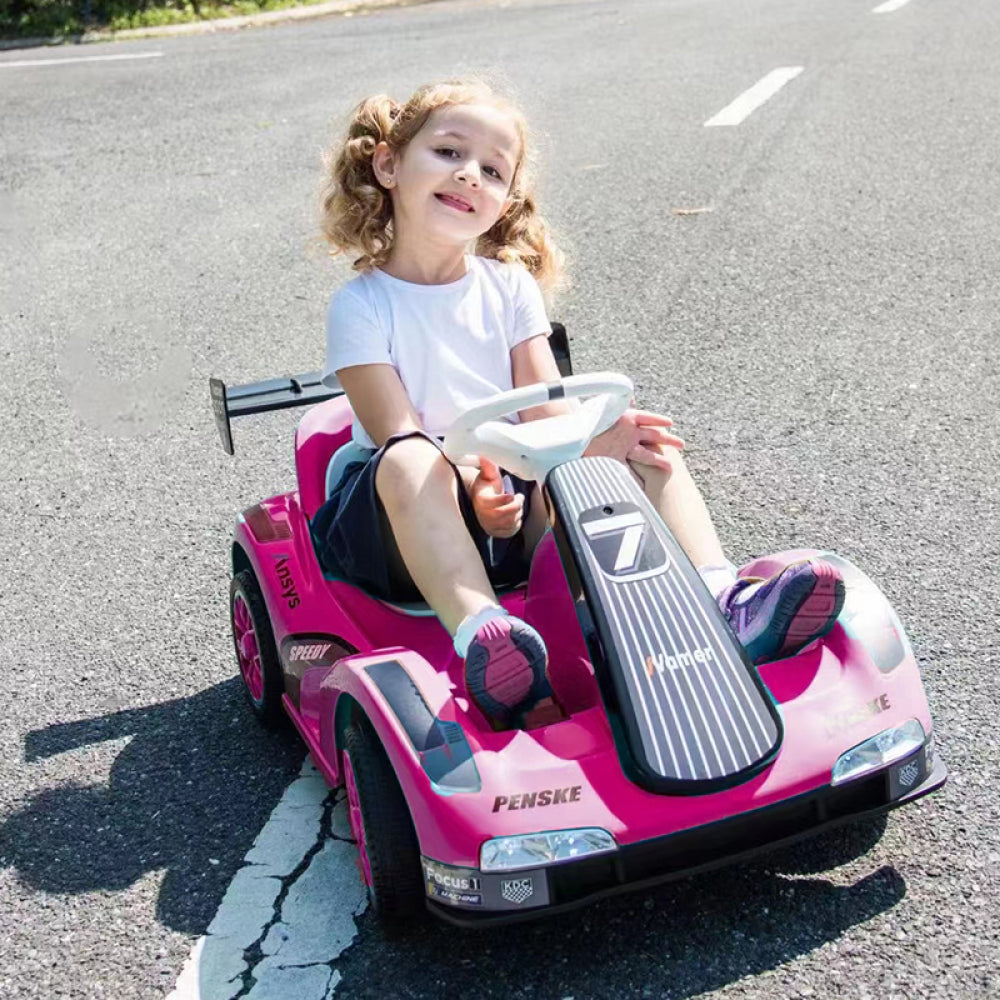 Electric Go Kart, 12V Battery Powered Ride On Car w/Remote Control, Safety Belt, Slow Start, Music, 4 Wheel Electric Vehicle for Kids, Gift for Boys Girls