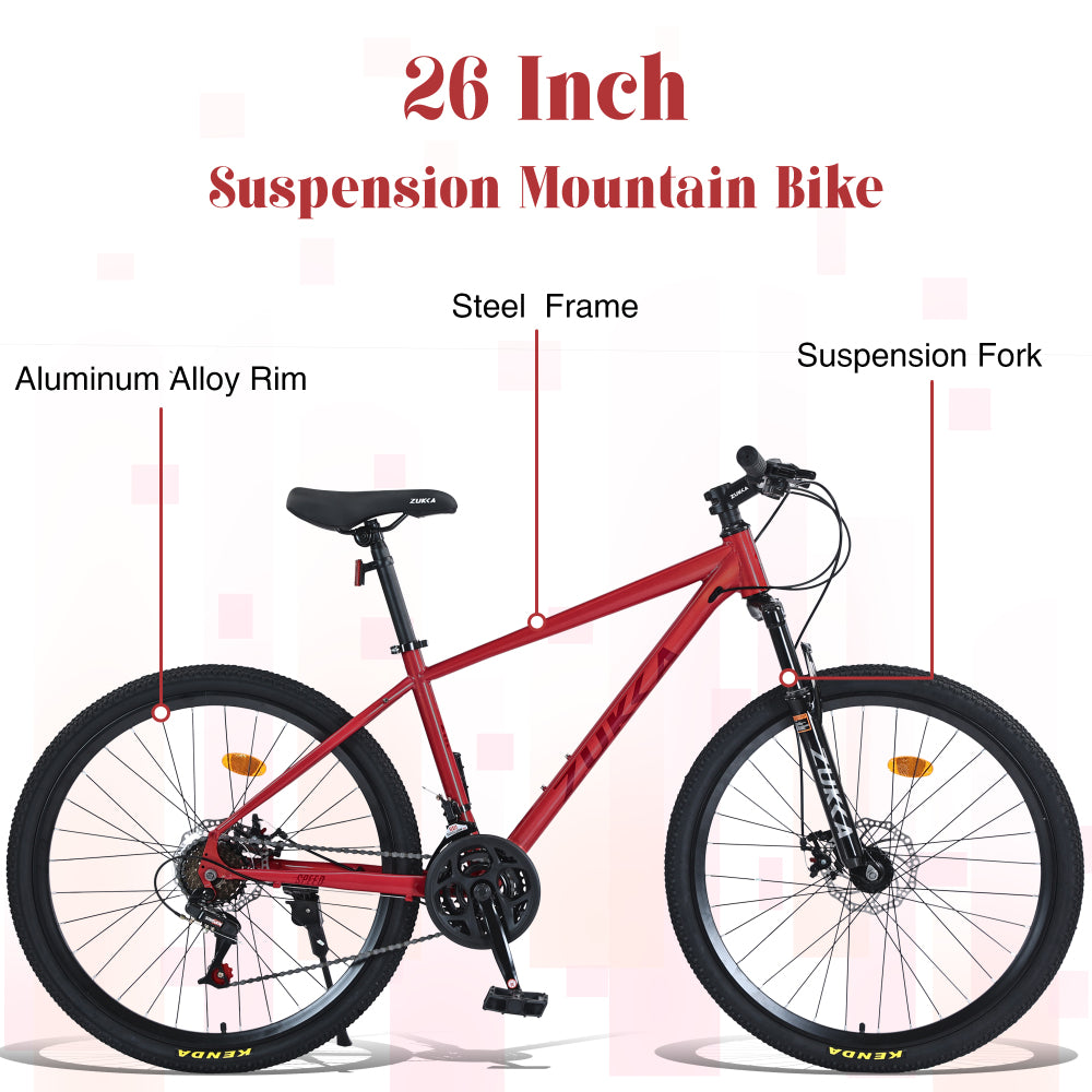 Mountain Bike for Men and Women 26 inch 24 Speed Suspension Fork KENDA Tires