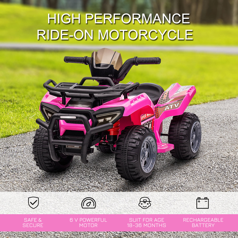 Aosom Kids ATV Four Wheeler  Ride on Car, Motorized Quad, 6V Battery Powered Electric Quad with Songs for 18-36 Months, Pink