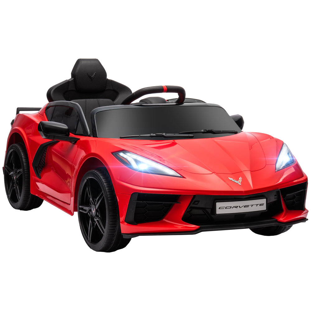 Qaba Electric Car for Kids, 12V Chevrolet Corvette Licensed Kids Car with Parental Remote Control, Suspension System, Music, Horn, Headlight, Slow Start, Kids Electric Car for 3-6 Years, Red