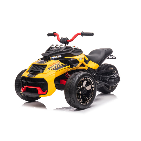 24V Kids Ride On ATV, 3 Wheeler Electric Vehicle, Battery Powered Ride on Motorcycle for Boys Girls with LED Lights, Music, High Low Speed, Soft Start,without RC