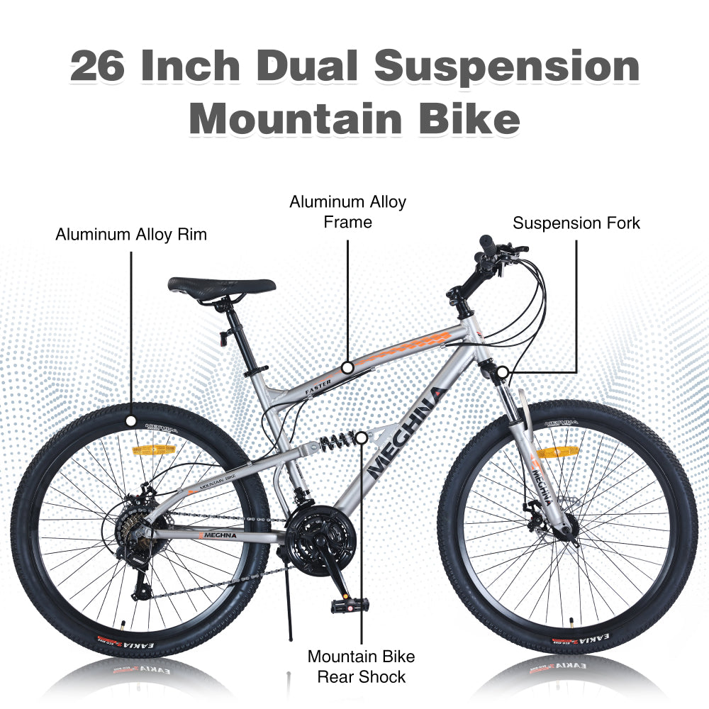 26 inch Mountain Bike  21-Speed Dual Suspension Aluminum Alloy Frame For Men and Women's Bike