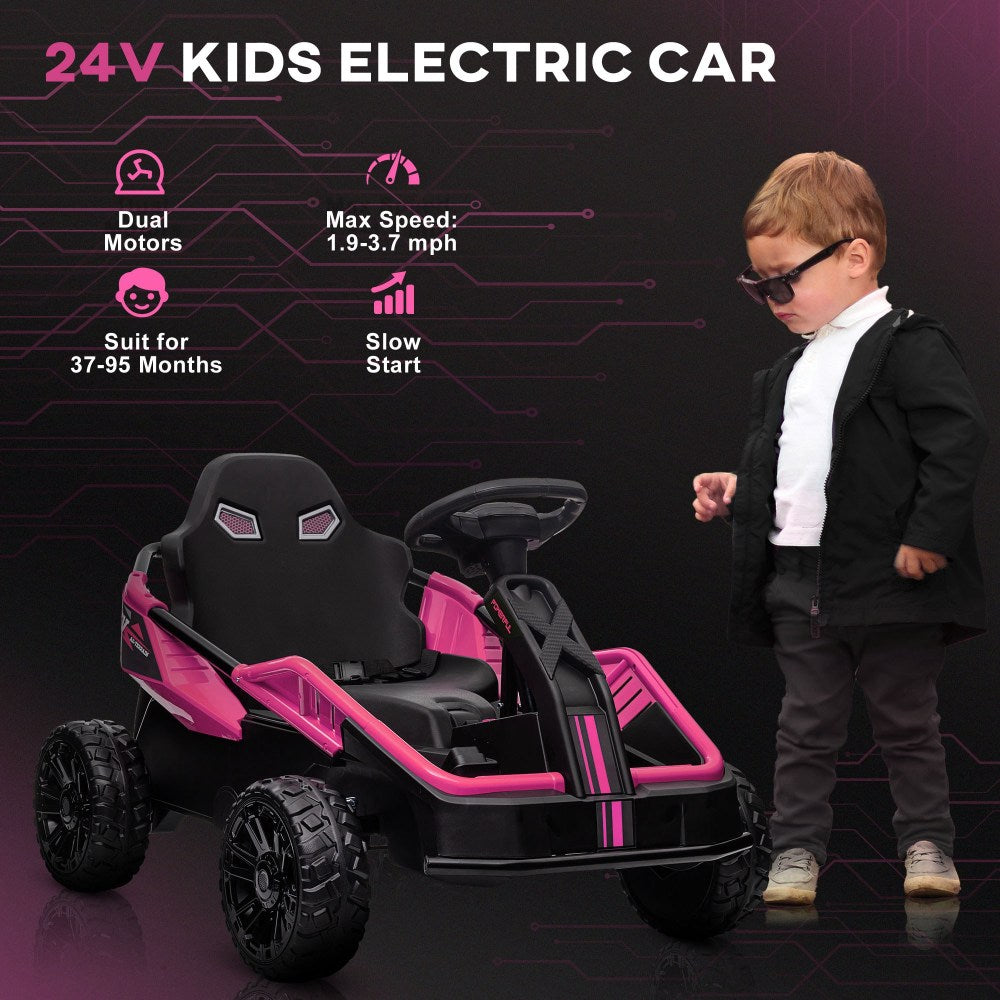 Qaba 24V Electric Car for Kids with Remote Control, Battery Powered Kids Ride on Car with Spring Suspension, Electric Vehicle with Horn, Music, LED Lights, Aged 3-8 Years Old, Pink