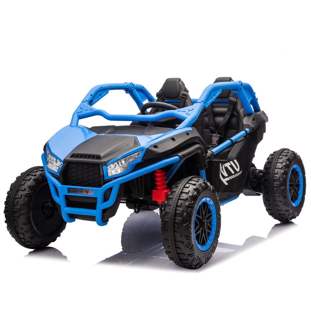 24V Two-seater Kids Ride On UTV w/Parents Control,20in seat width,400W Super high power,Four-wheel Suspension,Bluetooth,MP3,USB,LED Light,Horn,Rear storage space,Speeds 3.73-4.97MPH For Kids aged 3+.