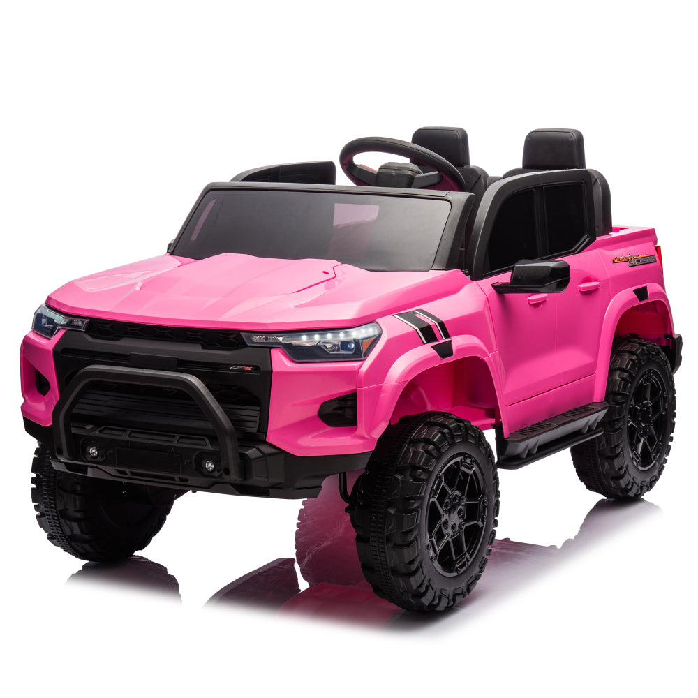 24V10A Two-seater Kids Ride On Electric Pickup, kids ride on toy W/parents remote control,4WD 800W motors,Two Safety belts,High Gate Safety Design,USB,Bluetooth, Speed 2.49-3.73MPH for kids aged 3+.