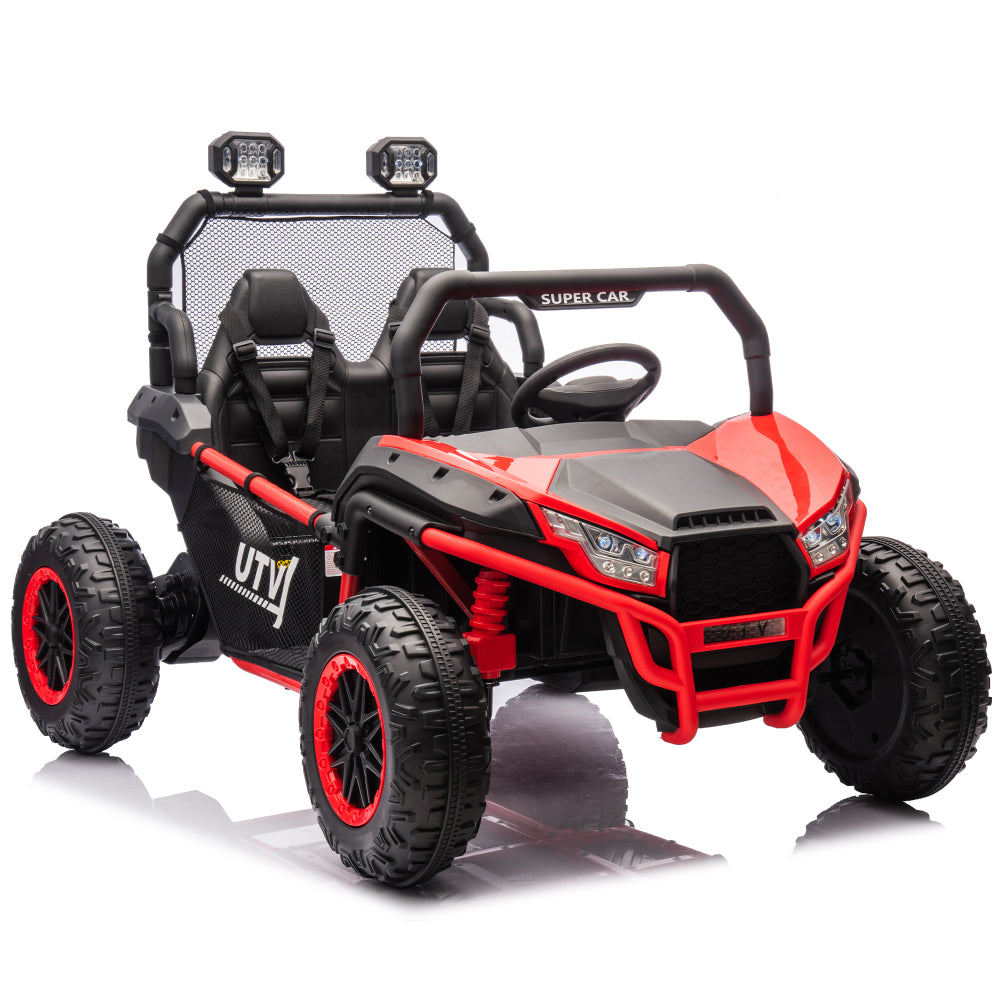 24V Two-seater Kids Ride On UTV W/Parents Control,400W Super Power,Four-wheel suspension,LED Light with Rear searchlight,Bluetooth,MP3,Music,Rear storage space,Speeds 3.73-4.97MPH for Kids aged 3+.