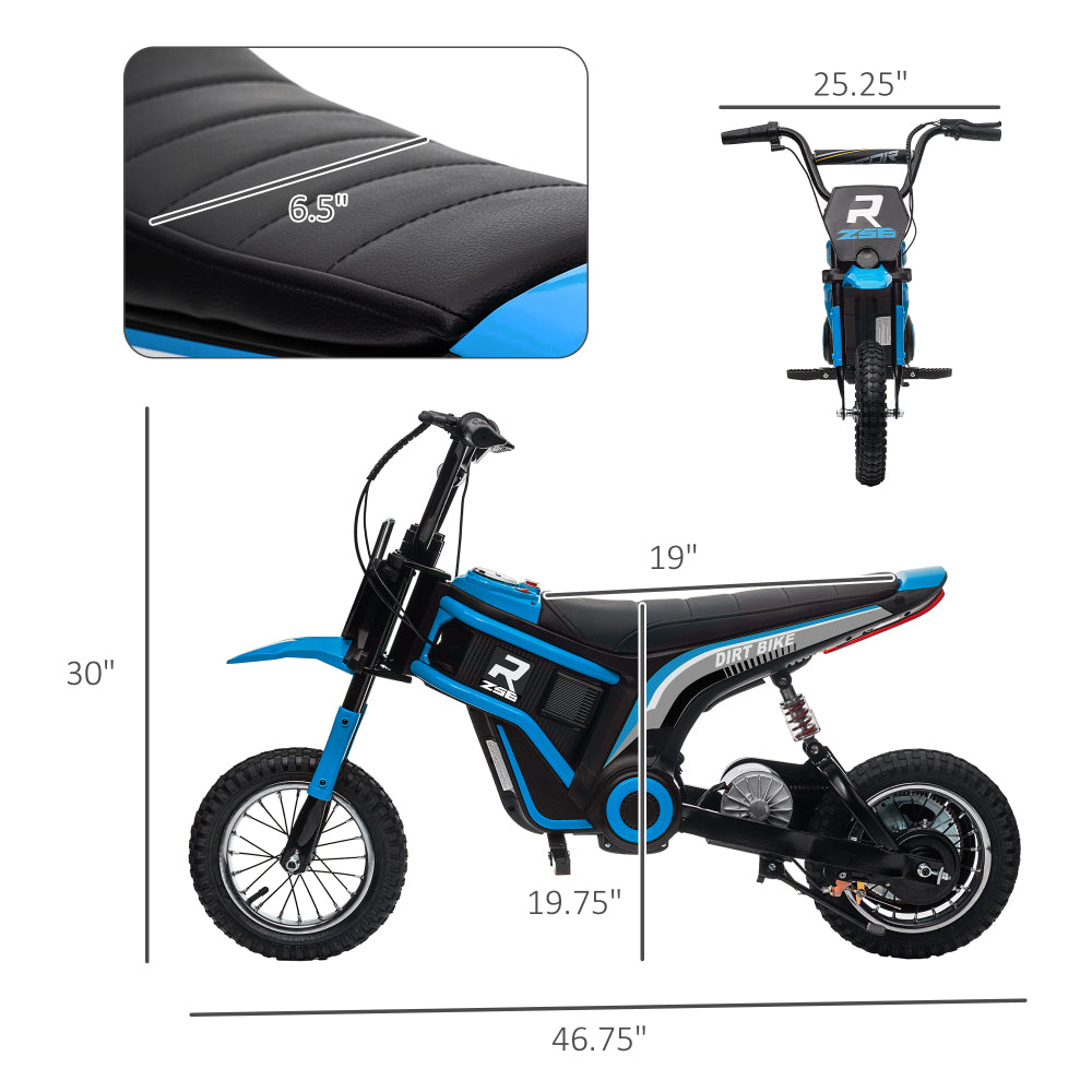 Aosom Electric Dirt Bike with Twist Grip Throttle, 24V 350W Off-Road Electric Motorcycle, Up to 15 MPH with Brake, Music Horn, Rear Suspension for Ages 13+ Years, Blue