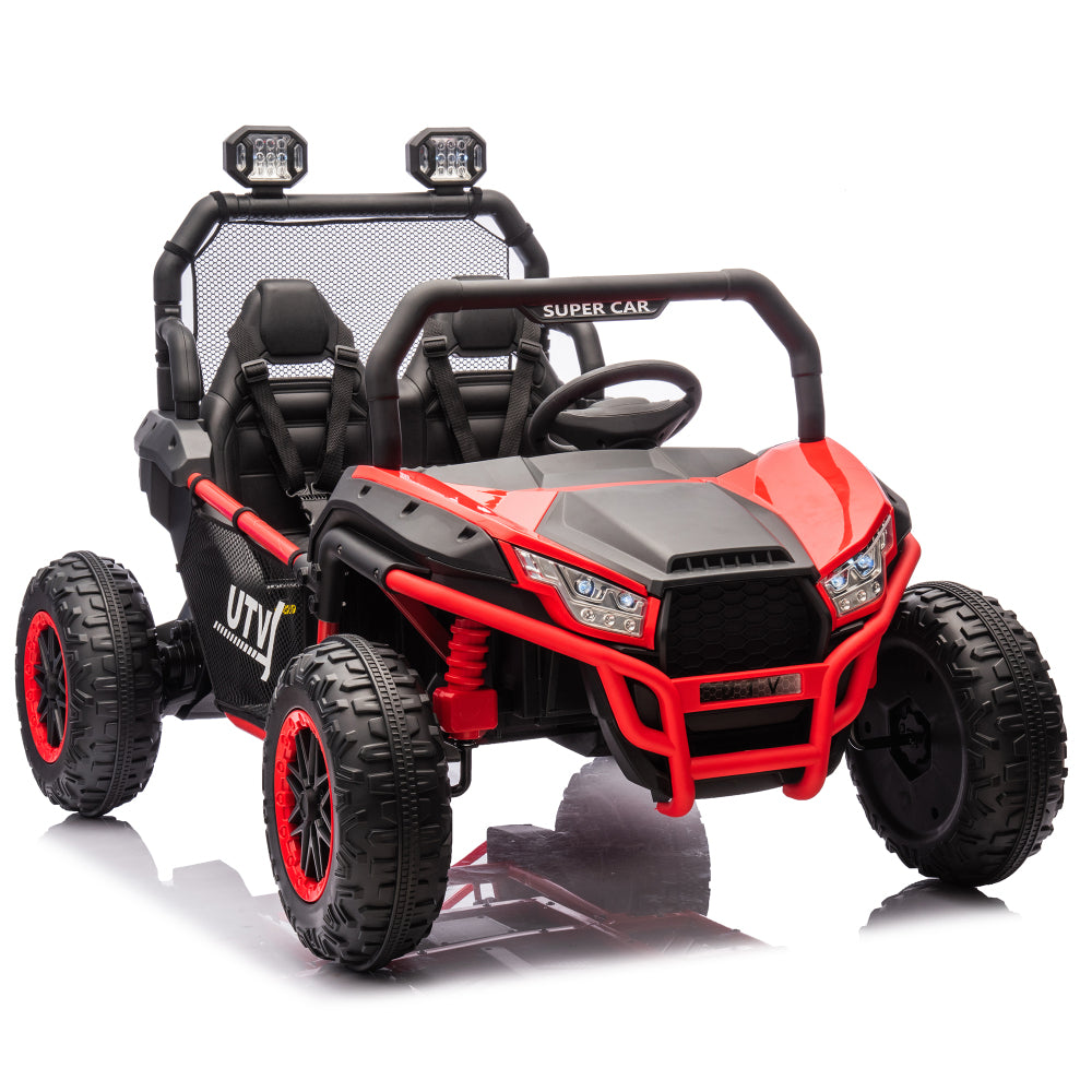 24V Two-seater Kids Ride On UTV W/Parents Control,400W Super Power,Four-wheel suspension,LED Light with Rear searchlight,Bluetooth,MP3,Music,Rear storage space,Speeds 3.73-4.97MPH for Kids aged 3+.