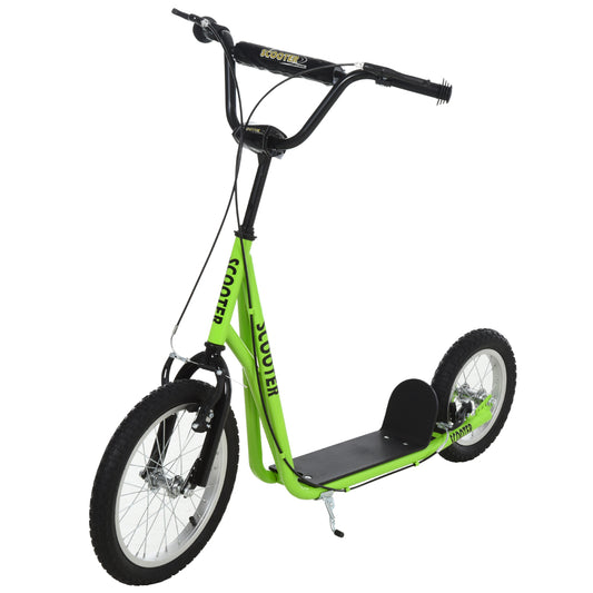 Aosom Youth Scooter, Teens Kick Scooter, Adjustable Handlebar Ride On Toy for 5+ with 16" Front and 12" Rear Dual Brakes Inflatable Wheels, Green