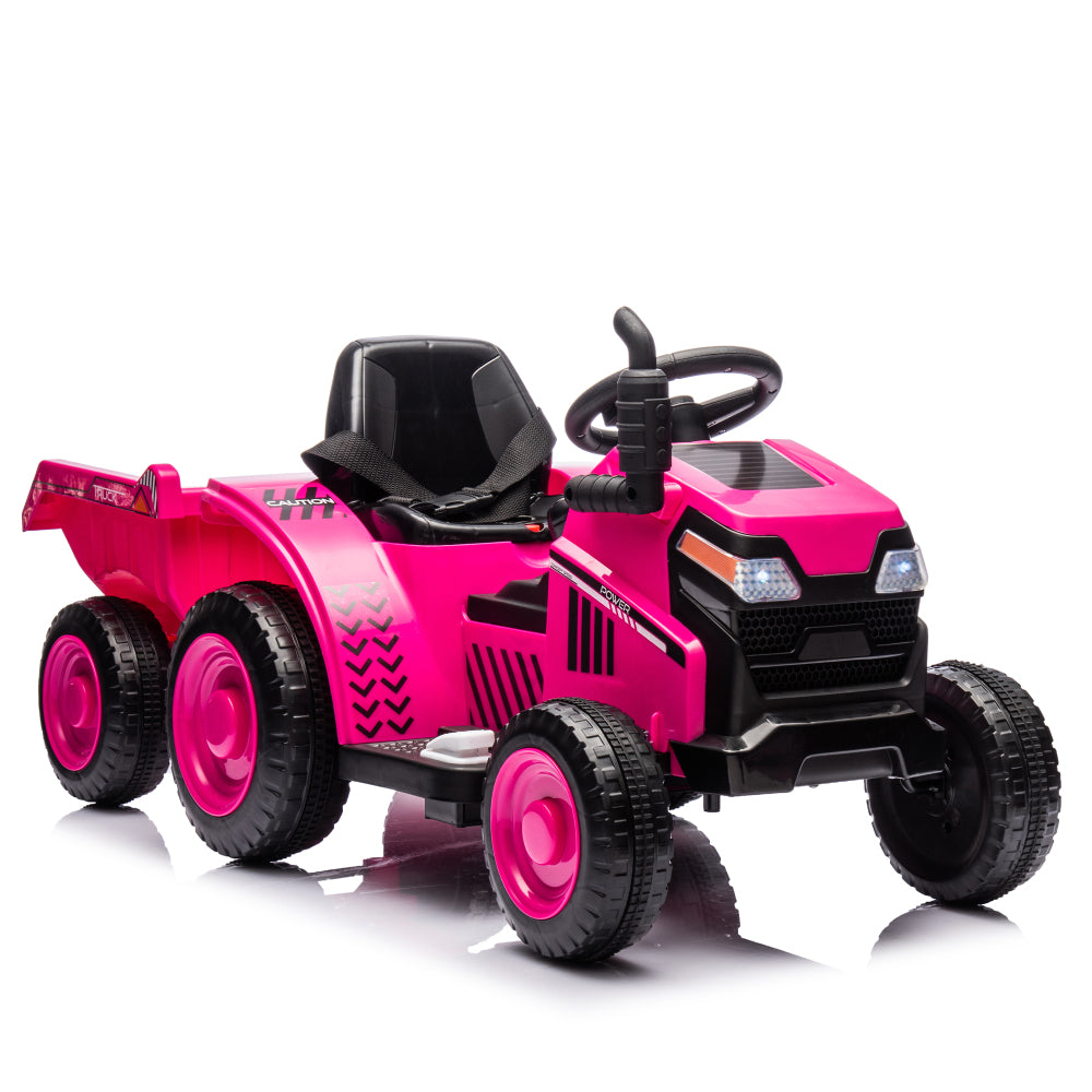 12V Kids Ride On Electric Tractor Black Knight,Kids Ride On Toy.2WD,Non-skid tires, steering wheel, foot pedal,With Removable storage tug,Light,Bluetooth,Music,MP3,USB,Power Display For Kids Aged 2-3.