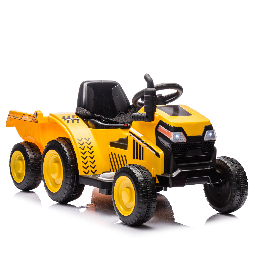 12V Kids Ride On Electric Tractor Black Knight,Kids Ride On Toy.2WD,Non-skid tires, steering wheel, foot pedal,With Removable storage tug,Light,Bluetooth,Music,MP3,USB,Power Display For Kids Aged 2-3.