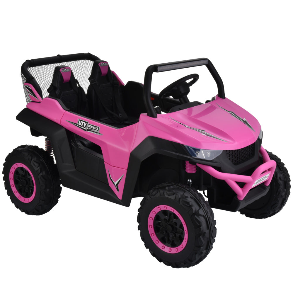 24V 4WD Kids Ride on car, 2 Seater Kids Ride on UTV, Big Battery, Easy-Drag System, w/parents control, Soft Braking, Spring Suspension, Pink