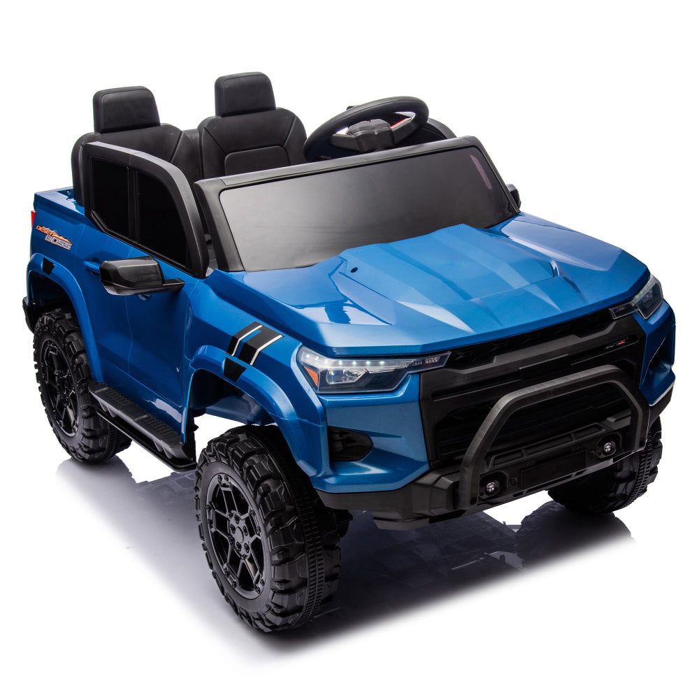 24V10A Two-seater Kids Ride On Electric Pickup, kids ride on toy W/parents remote control,4WD 800W motors,Two Safety belts,High Gate Safety Design,USB,Bluetooth, Speed 2.49-3.73MPH for kids aged 3+.