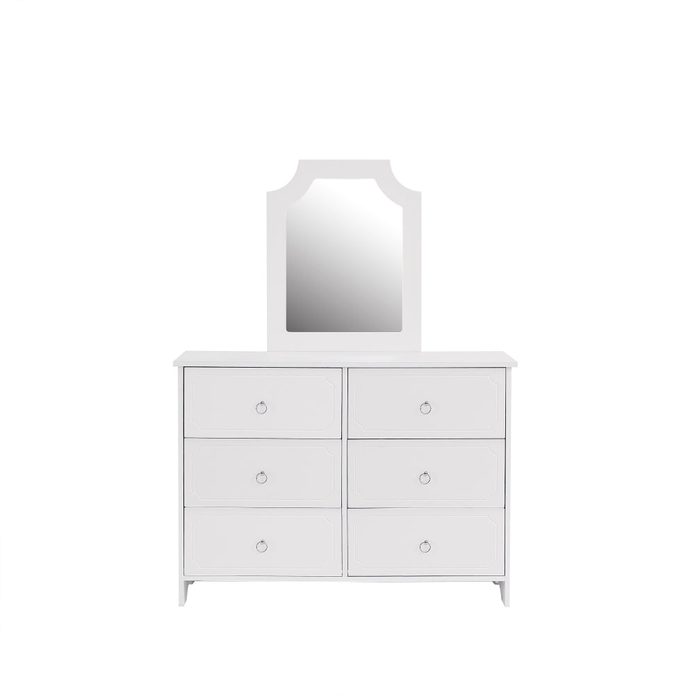 Spiegelschrank, Kommode, 6 Schubladenschrank, Spiegel herausnehmbar, Stauraum im Wohnzimmer und Schlafzimmer, geräuschlosen Gleitern, MDF+Spanplatte, Weiß