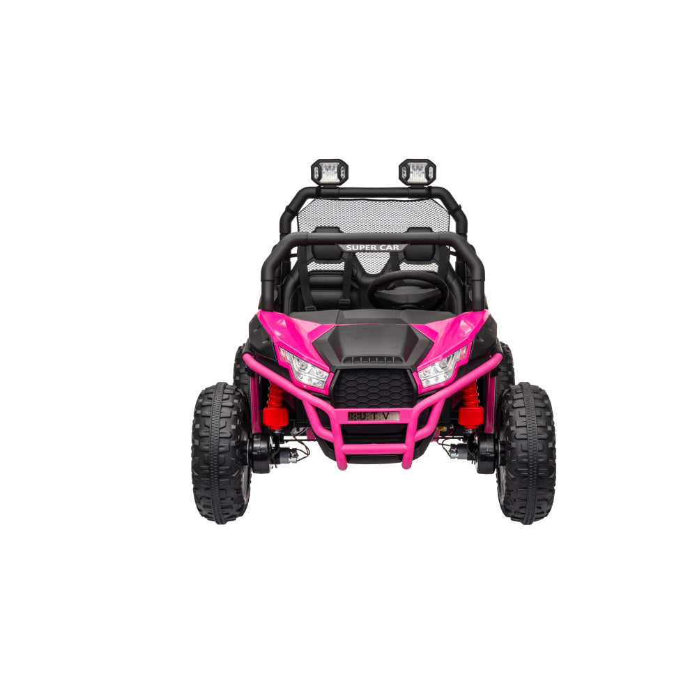 24 Volt Ride on Toys with Remote, Metal Frame Electric Powered off-Road UTV with 2 XL Seater, 4x200W 5MPH Max, 4WD/2WD Switchable, 3 Speeds, Bluetooth, Storage, Pink