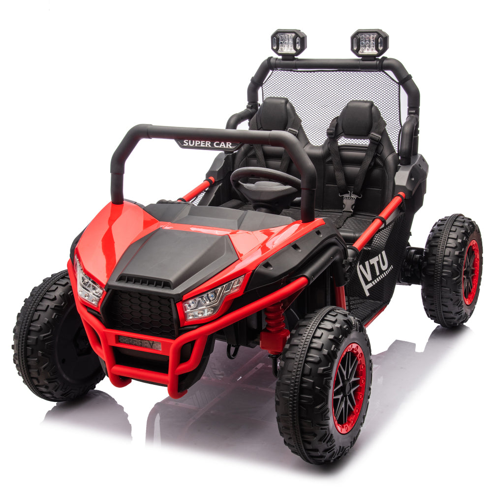 24V Two-seater Kids Ride On UTV W/Parents Control,400W Super Power,Four-wheel suspension,LED Light with Rear searchlight,Bluetooth,MP3,Music,Rear storage space,Speeds 3.73-4.97MPH for Kids aged 3+.