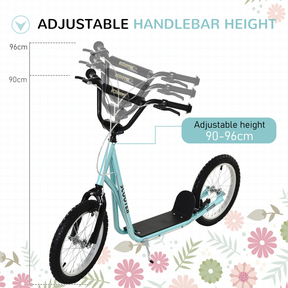 Aosom Youth Scooter Kick Scooter for Kids 5+ with Adjustable Handlebar 16" Front and Rear Dual Brakes Inflatable Wheels, Blue