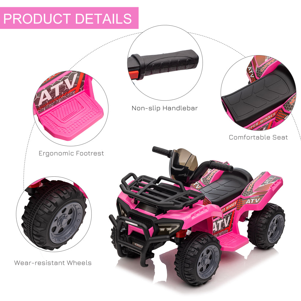 Aosom Kids ATV Four Wheeler  Ride on Car, Motorized Quad, 6V Battery Powered Electric Quad with Songs for 18-36 Months, Pink